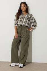 PixieGirl Petite Womens Green Tie Wide Leg Trousers | PixieGirl 1