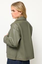 PixieGirl Petite Women's Green Faux Leather Pocket Jacket | PixieGirl 3