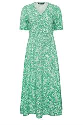 M&Co Petite Green Ditsy Floral Puff Sleeve Dress