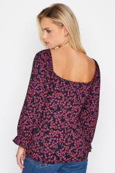 Petite Pink & Black Floral Square Neck Top | PixieGirl 3