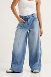 PixieGirl Petite Women's Blue Seam Front Wide Leg Jeans | PixieGirl 2