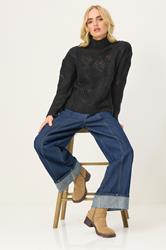 PixieGirl Petite Women's Black Cable Knit High Neck Jumper | PixieGirl 2