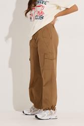 PixieGirl Petite Women's Brown Cuffed Cotton Cargo Trousers | PixieGirl 1