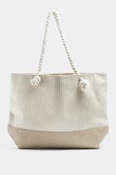 Brown & Gold Striped Rope Tote Bag | Yours Clothing 6