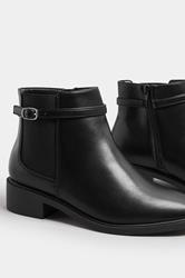 Black Faux Leather Buckle Stretch Ankle Boots In Wide E Fit & Extra Wide EEE Fit | Yours Clothing 4