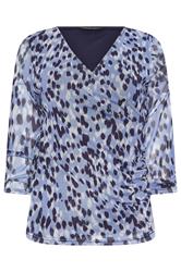 M&Co Petite Blue Animal Print Mesh Sleeve Wrap Top | M&Co 5
