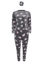 PixieGirl Petite Grey Heart Fleece Pyjama & Scrunchie Set