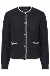 PixieGirl Petite Women's Navy Blue Knitted Contrast Trim Button Cardigan | PixieGirl 5