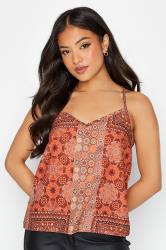 Petite Orange Tile Print Cross Back Cami Top | PixieGirl 1