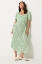 PixieGirl Petite Women's Sage Green Floral Ruched Midi Dress | PixieGirl 3