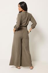 PixieGirl Petite Women's Stone Brown Acid Wash Wide Leg Jumpsuit | PixieGirl 2