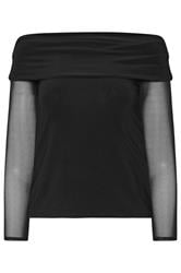 PixieGirl Petite Women's Black Mesh Bardot Top | PixieGirl 6