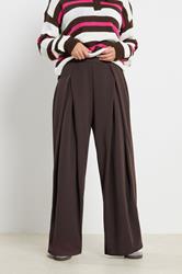 PixieGirl Petite Women's Brown Wrap Pleated Wide Leg Trousers | PixieGirl  2