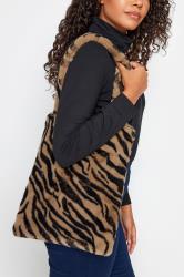 Brown Zebra Print Faux Fur Tote Bag 1