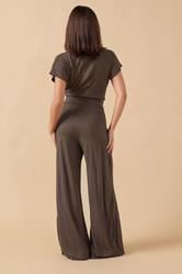 PixieGirl Petite Women's Chocolate Brown Wrap Wide Leg Jumpsuit | PixieGirl 3