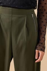 PixieGirl Petite Women's Khaki Green Zip Pleated Trousers | PixieGirl 4