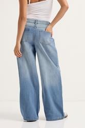PixieGirl Petite Women's Blue Seam Front Wide Leg Jeans | PixieGirl 3