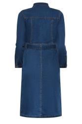 PixieGirl Petite Womens Dark Blue Denim Tie Waist Midi Dress | PixieGirl 7