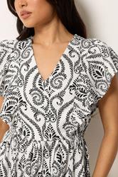 PixieGirl Petite Women's White Tile Print Tiered Maxi Dress | PixieGirl 5