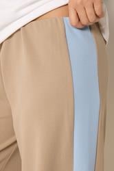 PixieGirl Petite Women's Natural Brown Side Stripe Scuba Wide Leg Trousers | PixieGirl 4