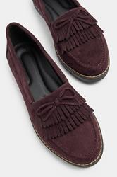 Burgundy Red Faux Suede Fringe Loafers In Wide E Fit | Yours Clothing 5