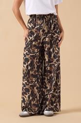 PixieGirl Petite Women's Brown Leopard Print Crepe Wide Leg Trousers | PixieGirl 2