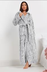 PixieGirl Petite Women's Grey Zebra Print Maxi Dressing Gown | PixieGirl 1