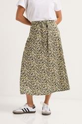 PixieGirl Petite Women's Black Floral Belt Tie Midi Skirt | PixieGirl 2
