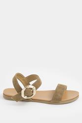 Khaki Green Buckle Detail Sandals In Wide E Fit | Yours Clothing 2