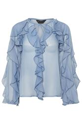 PixieGirl Petite Women's Blue Chiffon Frill Blouse | PixieGirl 1