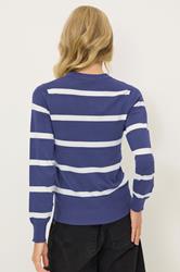 PixieGirl Petite Women's Navy Blue Knitted Stripe Jumper | PixieGirl 3
