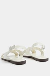 White Faux Leather Cross Over Strap Sandals In Wide E Fit | Yours Clothing 3