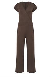PixieGirl Petite Women's Chocolate Brown Wrap Wide Leg Jumpsuit | PixieGirl 1
