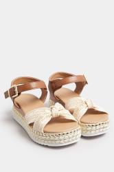 Brown Raffia Espadrille Wedge Heel Sandals In Extra Wide EEE Fit | Yours Clothing 2
