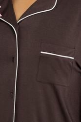 PixieGirl Petite Women's Brown Piped Long Sleeve Jersey Pyjama Set | PixieGirl 4