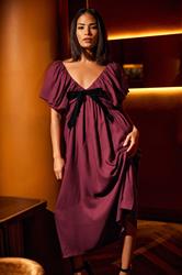 PixieGirl Petite Women's Burgundy Red Velvet Bow Mini Dress | PixieGirl 1