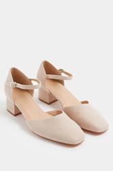 Natural Brown Square Toe Block Heels In Wide E & Extra Wide EEE Fit