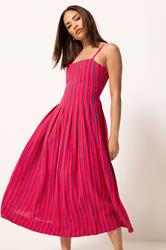 PixieGirl Petite Pink Stripe Midi Dress | PixieGirl 3