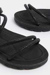 Black Glitter Comfort Sandals In Extra Wide EEE Fit | Yours Clothing 5