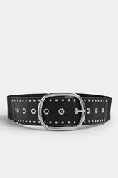 Black Wide Eyelet Stretch Belt | Yours Clothing 2