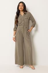 PixieGirl Petite Women's Stone Brown Acid Wash Wide Leg Jumpsuit | PixieGirl 3