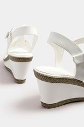 White Faux Leather T-Bar Wedge Sandals In Wide E Fit & Extra Wide EEE Fit | Yours Clothing 4