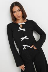 PixieGirl Petite Women's Black Ribbed Bow Detail Long Sleeve Top | PixieGirl 5