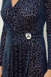 STAR Navy Blue Velvet Leopard Wrap Dress | StarByJM 4