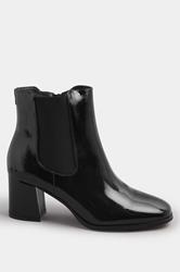 Black Patent Block Heel Chelsea Boots In Wide E Fit | Yours Clothing 2