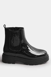 Black Patent Chunky Chelsea Boots In Extra Wide EEE Fit | Yours Clothing 3