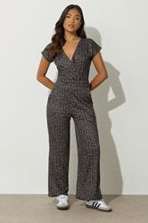 PixieGirl Petite Women's Black Abstract Wrap Wide Leg Jumpsuit | PixieGirl 1