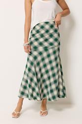 PixieGirl Petite Women's Dark Green Blurred Check Maxi Skirt | PixieGirl 1