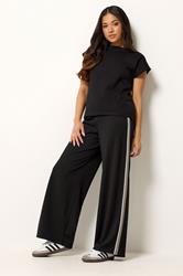 PixieGirl Petite Women's Black Side Stripe Detail Wide Leg Trousers | PixieGirl 3