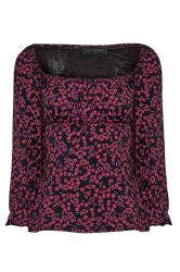 Petite Pink & Black Floral Square Neck Top | PixieGirl 7